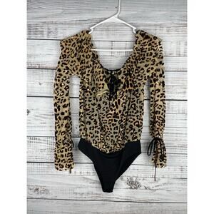 House of Harlow 1960 Revolve Velvet Leopard Long Sleeve Off Shoulder Bodysuit S